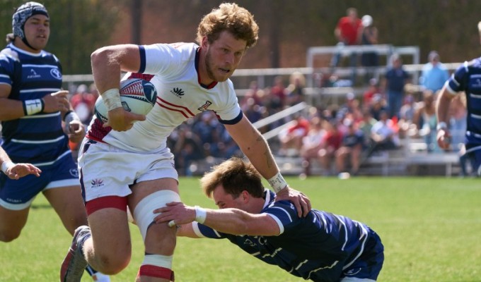 Ted Champion on his way to scoring the try that sparked the comeback. Photo Josh Pearson.