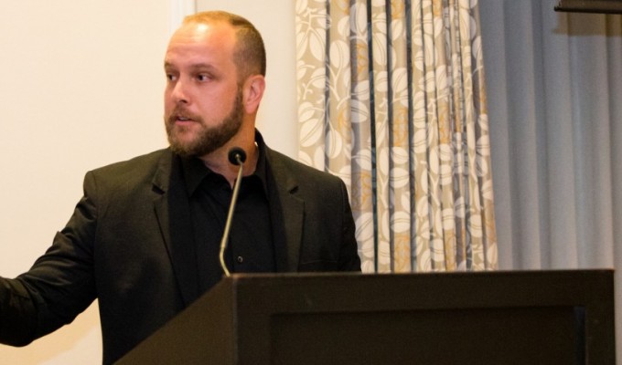 Billy Nicholas making a speech at the 2018 WAC Awards.