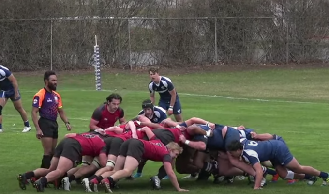 CWU and BYU scrum down in the rain. Photo from BYU's YouTube coverage.