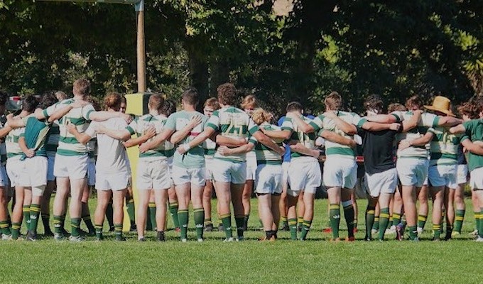 Cal Poly huddles up. The Mustangs are now 4-1.