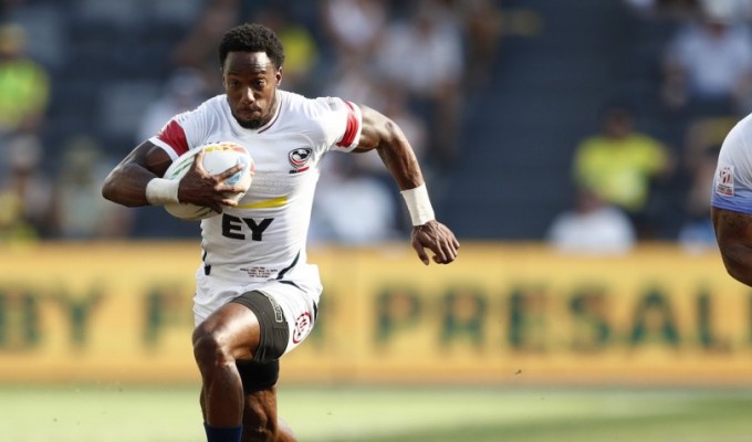 Carlin Isles off for one of his three tries against Japan. Mike Lee klc fotos for World Rugby.