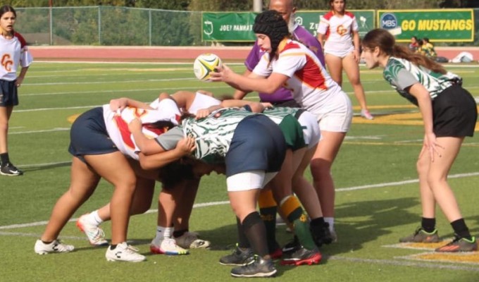 Cathedral Catholic's Gracie Wohlford prepares to put the ball into the scrum.