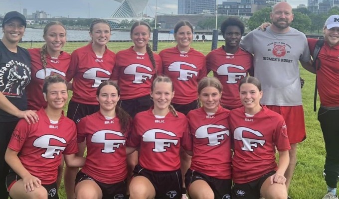 Cedar Falls girls team up in a preseason photo. They started the season 2-0.