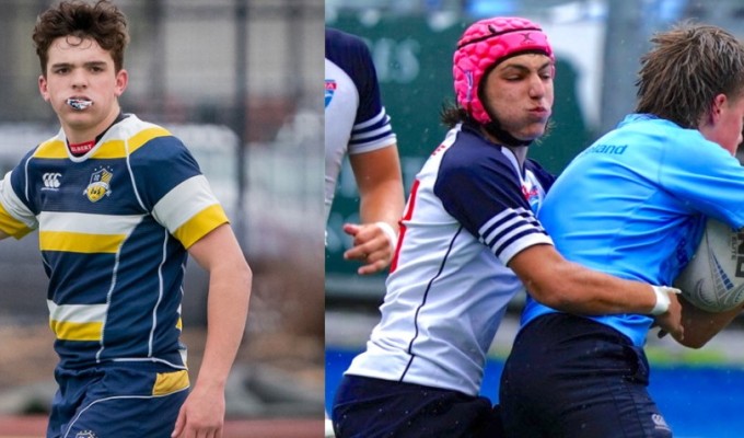 Connor Bender, left, and JW Sarkees, making a tackle, on the right.