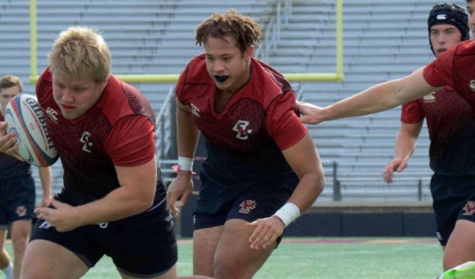 Connor Robinson charges ahead for Boston College. Photo by CoolRugbyPhotos. 