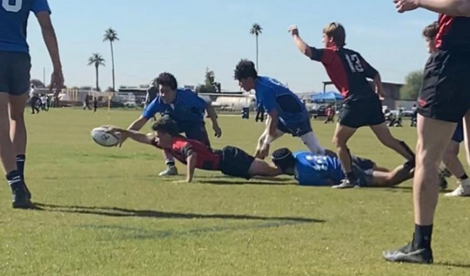 Crew Horne scores for Red Mountain.