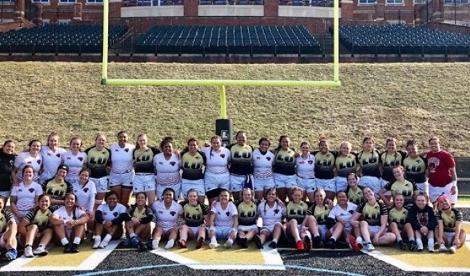 Lindenwood, Central Washington players pose together after last February's meeting in St. Charles. Photo Lindenwood University.