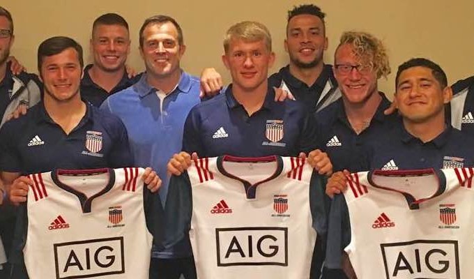 Dan Payne with the 2017 Men's Collegiate All American 7s team.