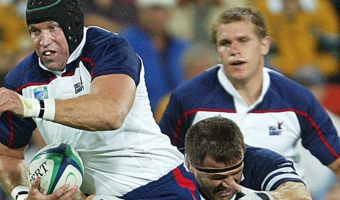 Dave Hodges charges ahead against Scotland in 2003. Photo Rugby World Cup.