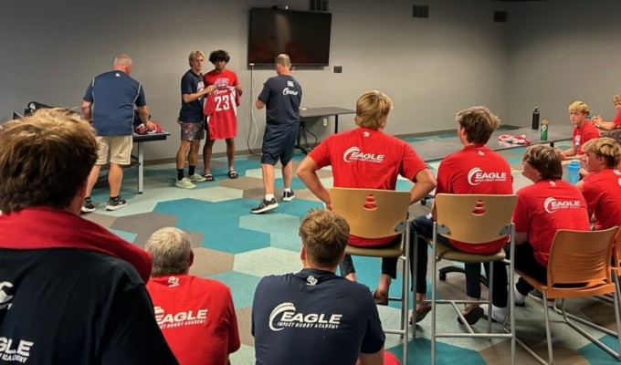 U16 jersey ceremony, with the U18s handing out the jerseys.