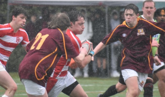 Fairfield in red and white, BC High in maroon. Photo Timothy Wong, Fairfield Prep Media Club.