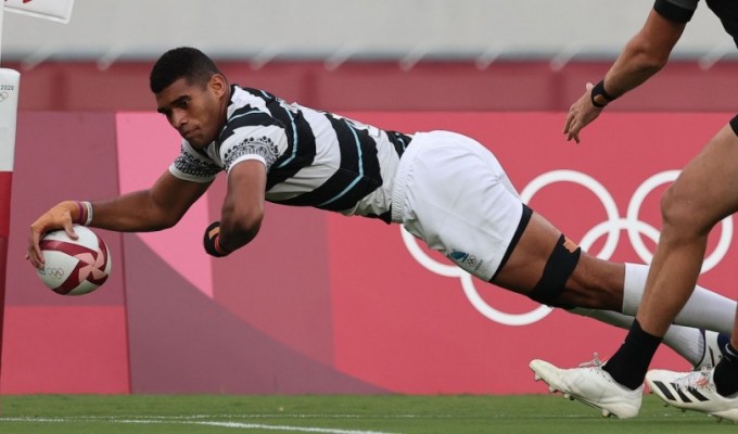 Fiji goes in for the score. Mike Lee KLC fotos for World Rugby.