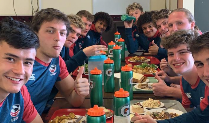 The HS All Americans at mealtime in New Zealand.