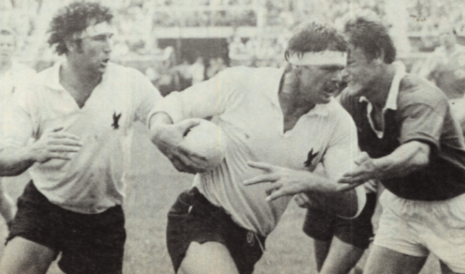 Jack Clark carries the ball against Canada in 1979. Photo Rugby Magazine.