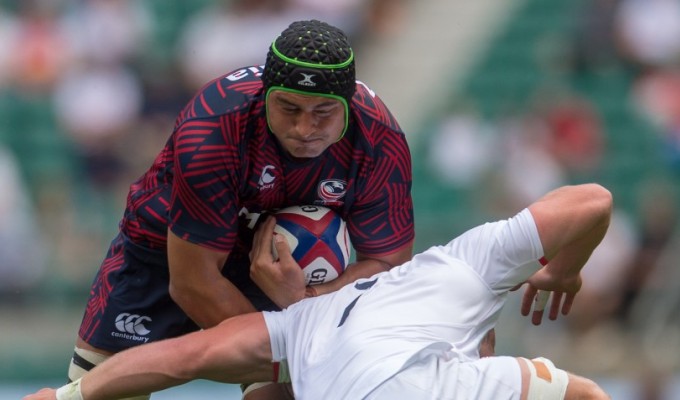 Jamason Fa'anana-Schilz was one of the try-scorers for USA. Ian Muir photo.