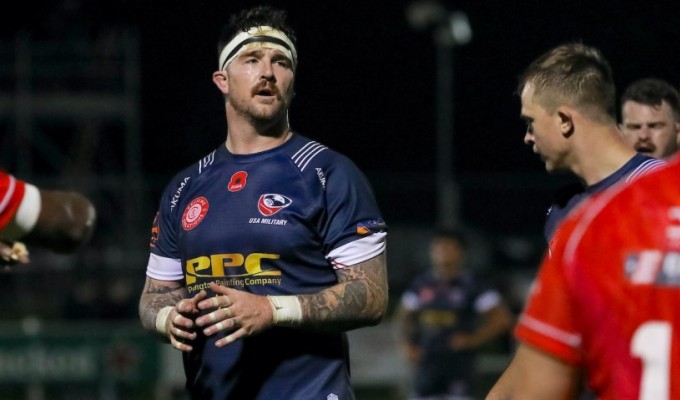 John Cullen captain the USA All-Military team vs the British Army. Photo Army Rugby Union.