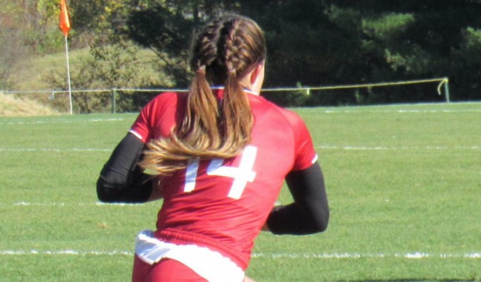 Emma Kearney (pictured) and PK Vincze both scored two tries for Harvard. Rory Goff photo.