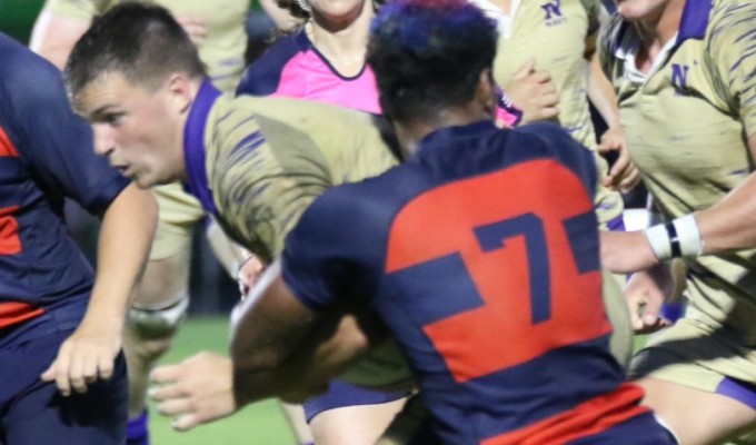 Saint Mary's captain Pono Kayoshi tackles Navy captain Ben Haigh in 2024's D1A final. Both are All Americans. Jeff Dalton photo.