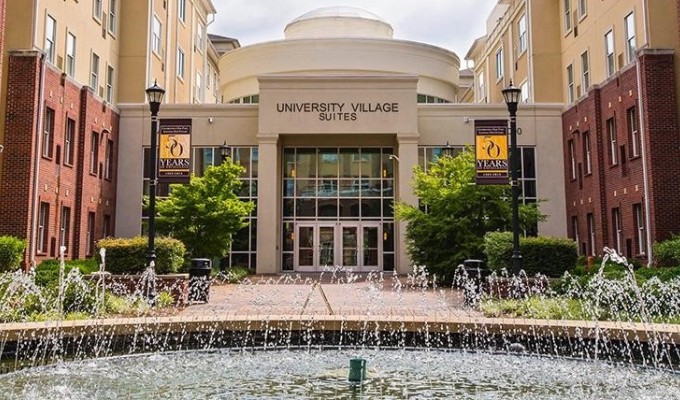 The main entrance to the University Village Suites at Kennesaw State University.