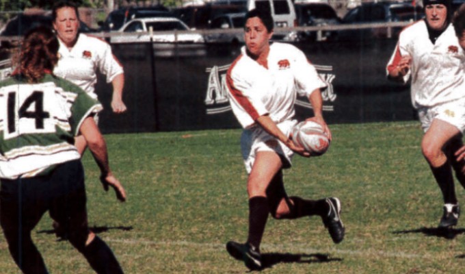 Laura Cabrera on the attack for the Pacific Coast in 2005. Rugby Magazine photo.