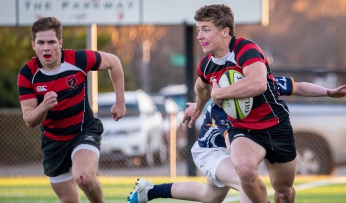 Luke McKernan on the way to scoring for Marin. Photo Peter Rudy.