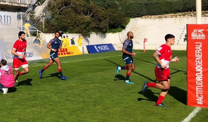 USA and Portugal run on. Photo Federacion Espaniola Rugby.