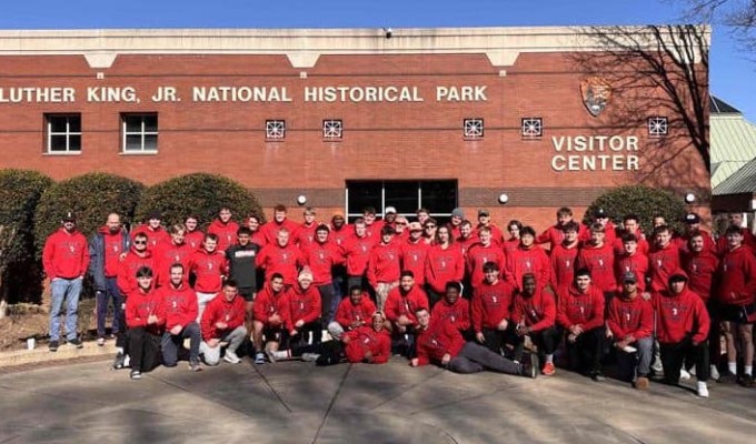 The Midwest Barbarians visit the Martin Luther King Historical Park before the games.