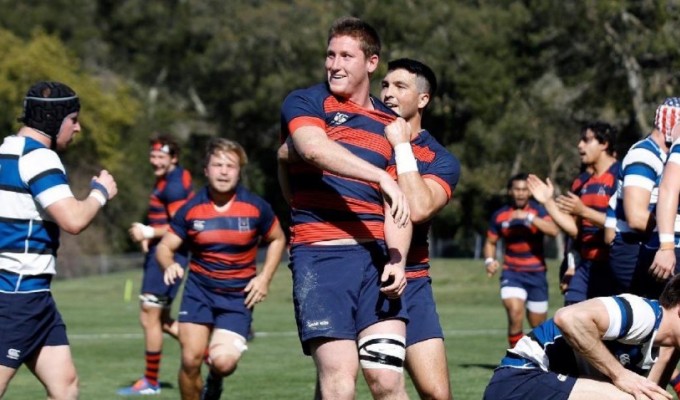 Miles McCormick after scoring for Saint Mary's. Photo: Saint Mary's Rugby.