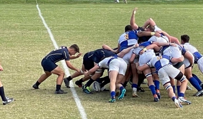Navy's scrum takes control, and gets the penalty. Jim Bell photo.