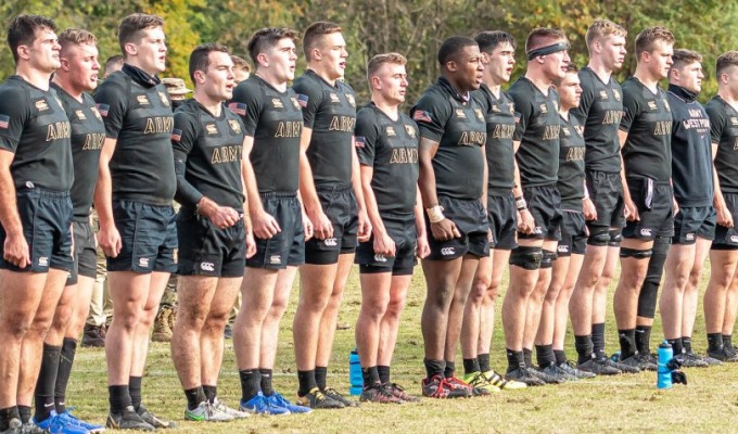 The West Point rugby team lines up before playing Navy last October. Colleen McCloskey photo.