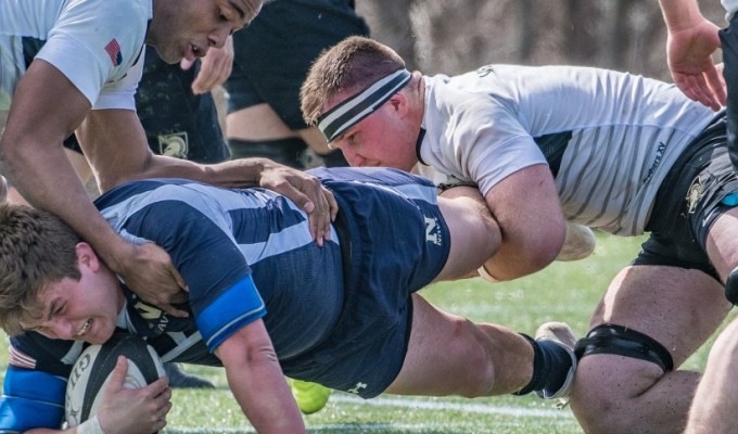 Another big tackle. Army vs Navy in 2018. Colleen McCloskey photo.