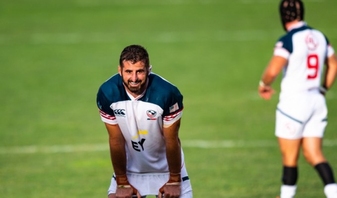 Nick Civetta takes a much-deserved breather during the USA's defeat of Canada in Glendale in 2019. David Barpal photo.