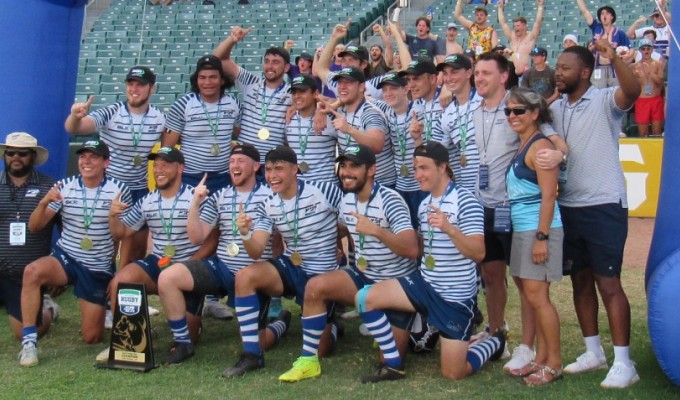 New Mexico Tech celebrates their CRC win. Gearoid Dunbar is standing, third from the right. Alex Goff photo.