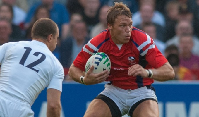 Paul Emerick against England in the 2007 Rugby World Cup. Ian Muir photo.