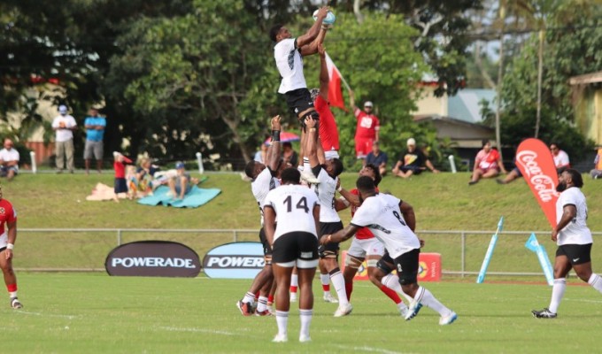 Fiji wins a lineout vs Tonga. Photo Tonga Rugby Union.