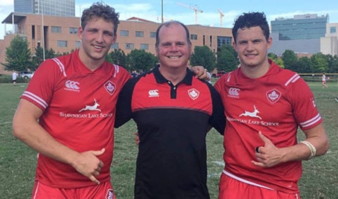 Adam Roberts, middle, with Canada pathway players Reid Watson Davis and Michael Smith.