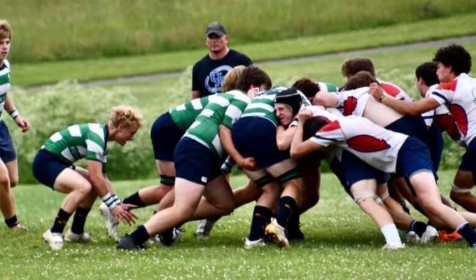 Royal Irish, in green, looked good in the scrum. Alice Hannon photo.