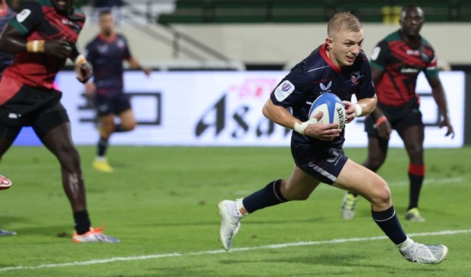 Debutant Mitch Wilson goes in for the try. Photo World Rugby.