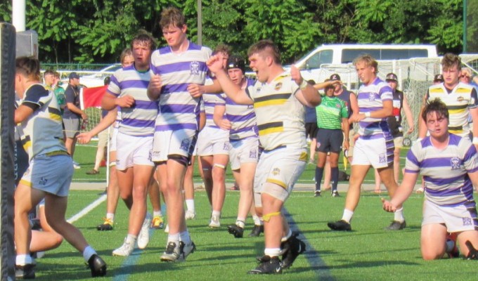 Ignatius celebrates their 4th try. Alex Goff photo.