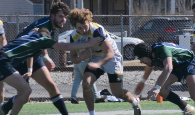 Colin Spellacy breaks through. Photo Preston Bucsanyi.