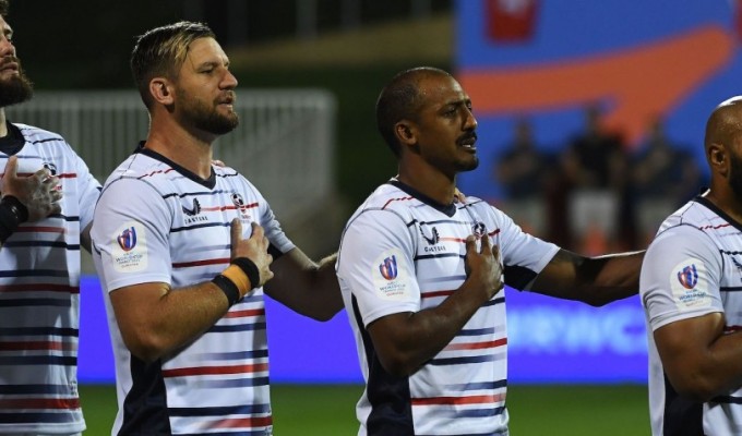 USA players sing the anthem. Martin Dokoupil-World Rugby via Getty Images.