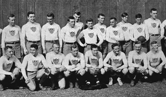 Dan Carroll with the 1913 USA rugby team, back row, far left.