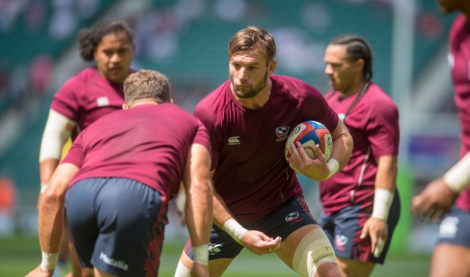 Cam Dolan warms up for the USA at Twickenham. Ian Muir photo.