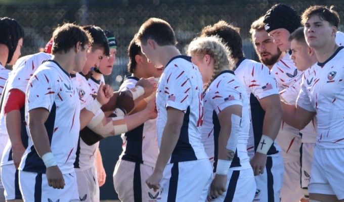 The USA U20s huddle up in 2024.