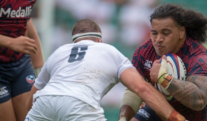 David Ainu'u with the USA against England this summer. Ian Muir photo.