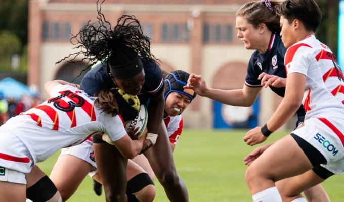 Cheta Emba tries to break through with Emily Henrich in support. Photo USA Rugby.