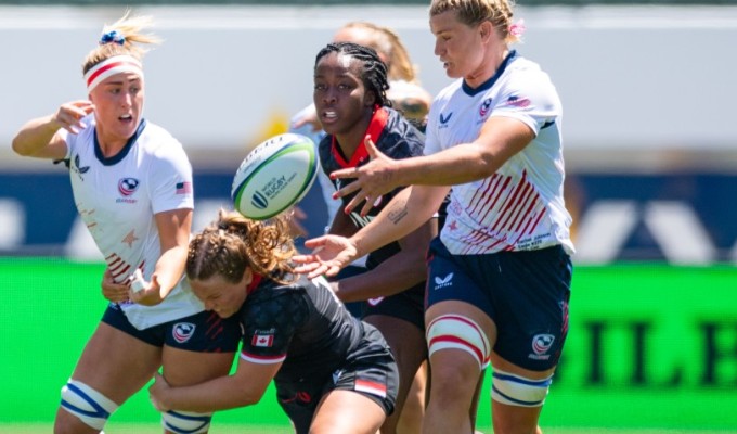 USA moves the ball vs Canada. Photo Sandra's Sports Shots.