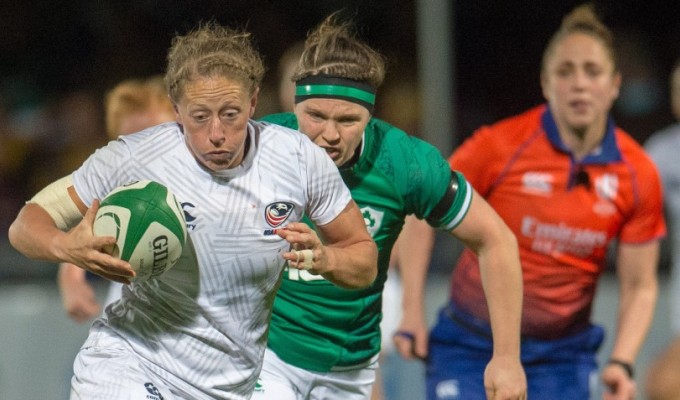 USA captain Kate Zackary leads the Eagles against England on Sunday. Ian Muir photo.