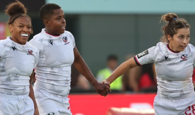 Ariana Ramsey, Nia Tolliver, and Sariah Ibarra are pretty happy. Photo USA Rugby.