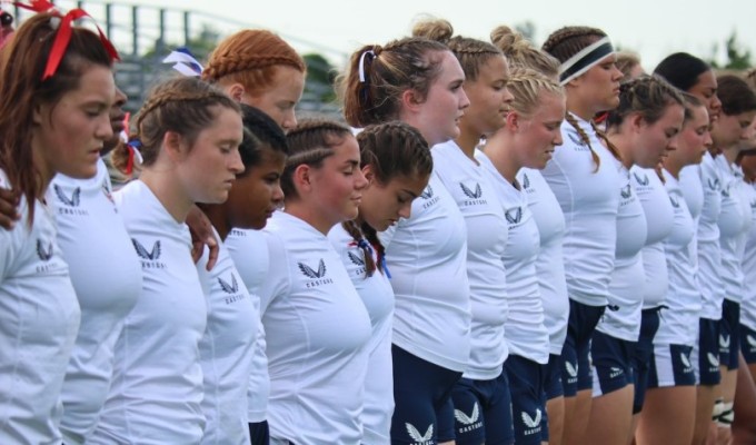 The U20s line up for the anthem in 2023. Photo USA Rugby.